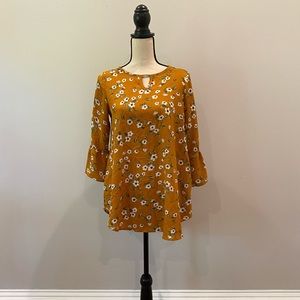 Ampersand Ave Floral Tunic with pockets - Size S - Mustard Yellow
